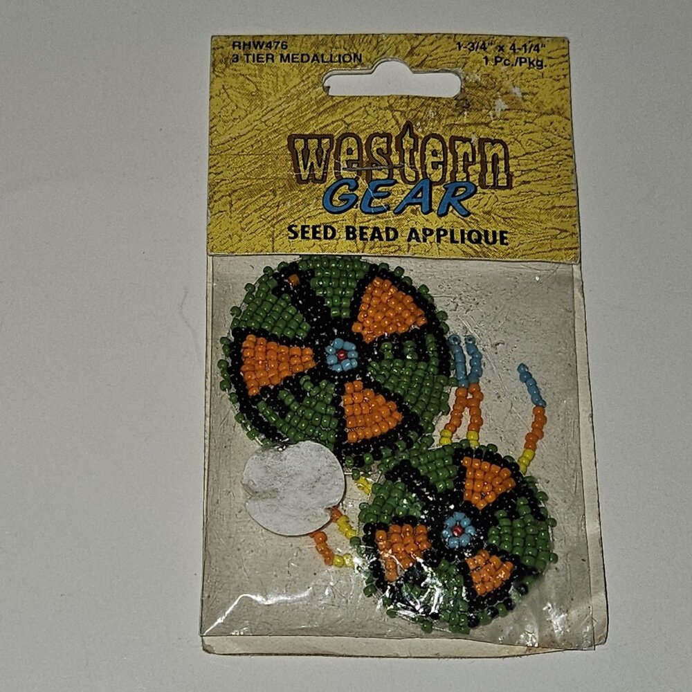 VTG Western Gear Seed Bead Applique 3 Tier Medallion Wang's NOS SEALED